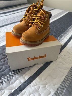 Timberland Wheat Brown Kids Boot with Yellow Accent Laces